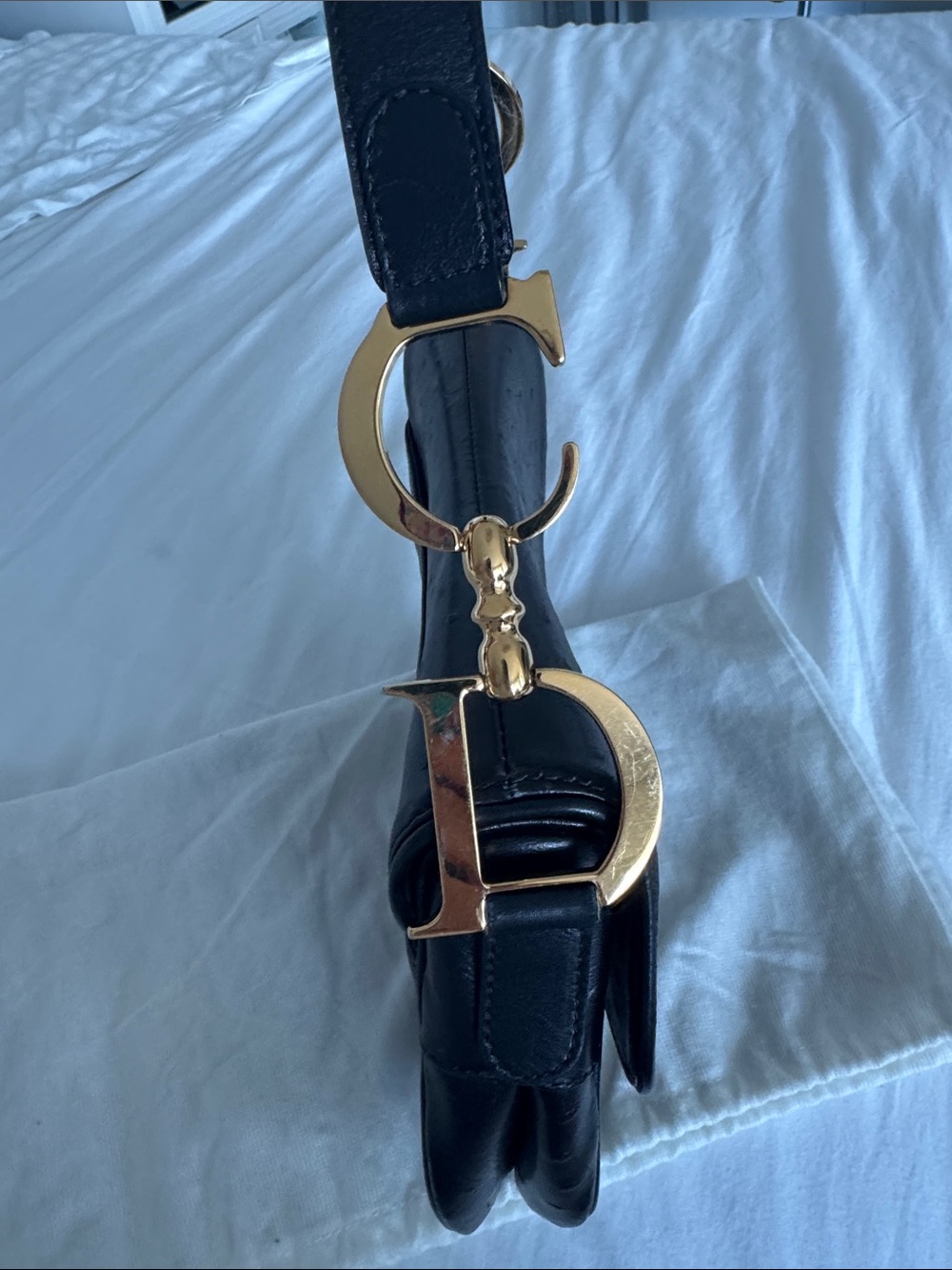 Saddle Black Shoulder Bag with Gold Hardware - Picture 3 of 5